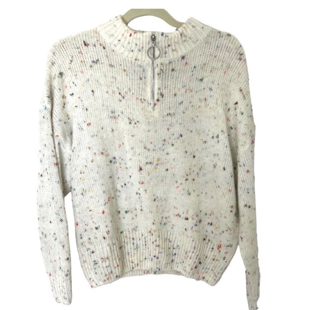Princess Polly Confetti colorful specks cream zipper neck S/M sweater